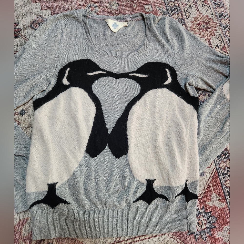 HWR Anthropologie Monogram Penguin Sweater